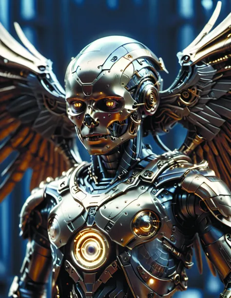 steampunk cybernetic biomechanical robotic angel of death,symmetrical,front facing,3d model,very coherent symmetrical,unreal eng...