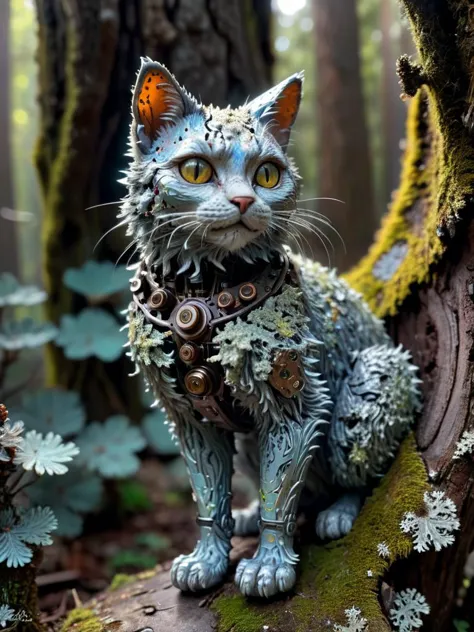 there is a cat statue made out of gears and gears