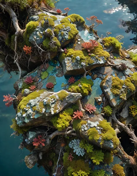 a close up of a tree trunk with moss growing on it