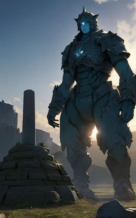 a man standing in front of a giant robot in a city