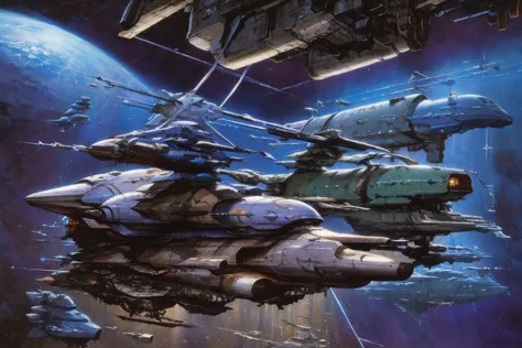 masterpiece, grimdark, retro sci-fi scenery, starscape, (in space, space), dark, ((panoramic,)) (derelict starship ((floating in space))), lifeless space hulk, dead spaceship, sci-fi, uhd, extremely detailed, 8k, intricate details, by Chris Foss, by John Berkey, by Jim Burns, no humans,  <lora:Retro SciFi:0.8>