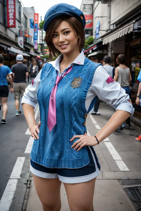 araffe dressed in a blue vest and pink tie posing for a picture