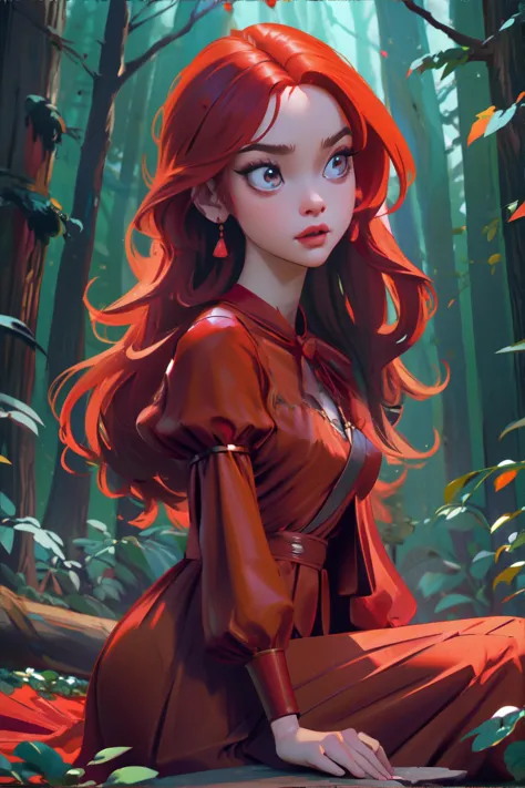 <lora:jellystyle:0.8>, beautiful woman wearing a flowing (red|orange) dress, enchanted forest || masterpiece, perfect quality, s...