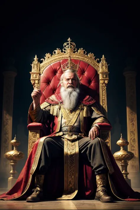 a man sitting on a throne with a crown on his head