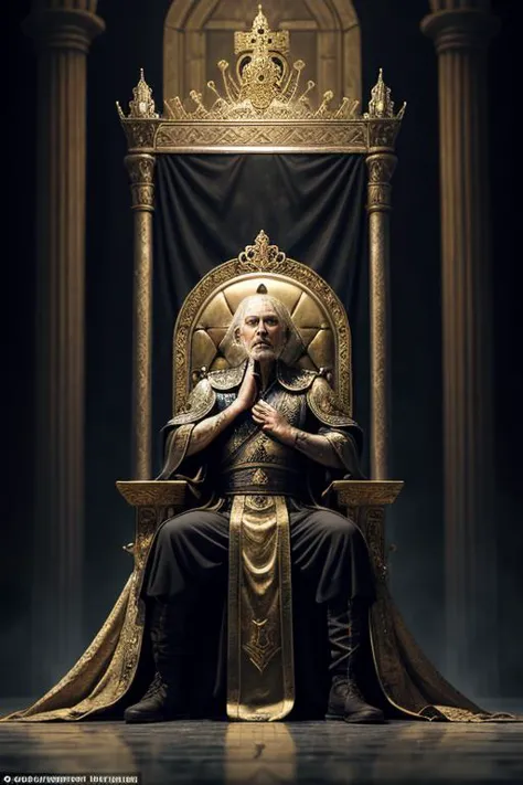 a man sitting on a throne with a crown on it