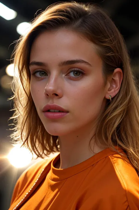 a close up of a woman with a necklace on her neck