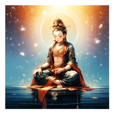 ((guanyin)),1boy,ocean,stars,rainbow,night,necklace,circle,sitting on lotus,flower,jewelry,bracelet,crescent moon,earrings
<lora:fopusav4:0.8>
,,<lora:yuzuv10:0.9>, 
<lora:add_detail:2>,   <lora:glowingdust_20230806143817:0.5>