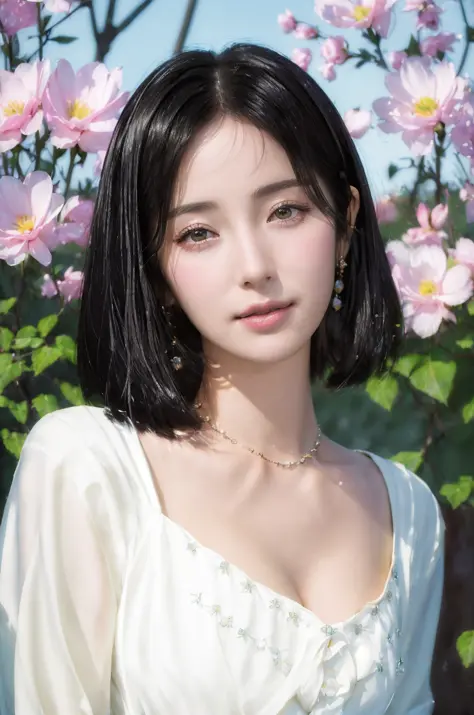 best quality, masterpiece, (photorealistic:1.4),
1girl,short hair, princess, black hair, 
Floral motifs, luminous skin, enchanting gaze, embellished attire, natural lighting,  shallow depth of field, romantic setting, dreamy pastel palette, whimsical details, captured on film, 