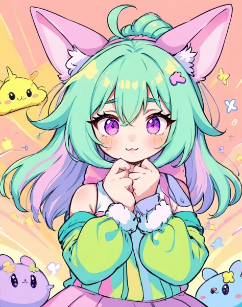 a close up of a cartoon character with a cat ear