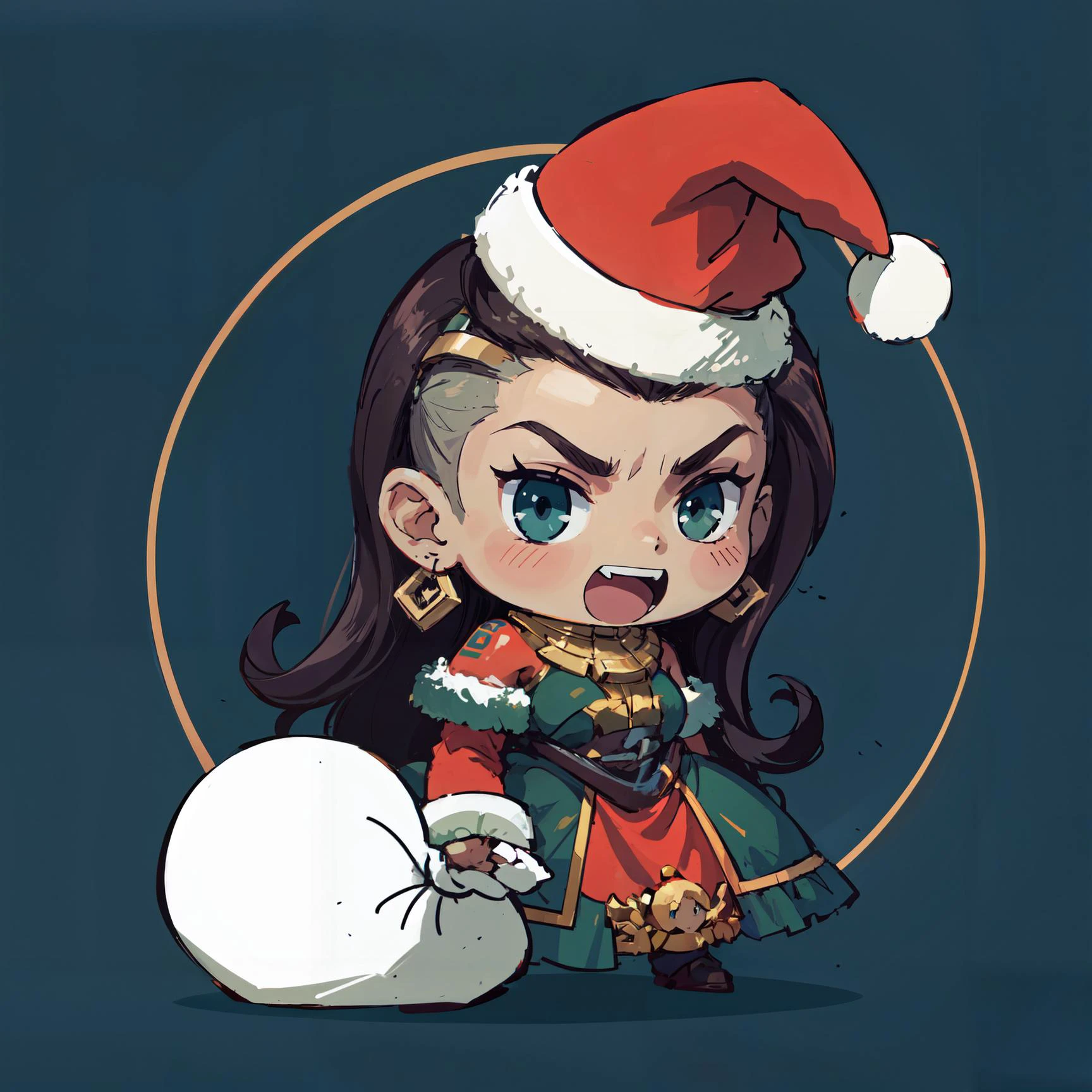 A cartoon girl in a santa hat holding a snow ball - SeaArt AI