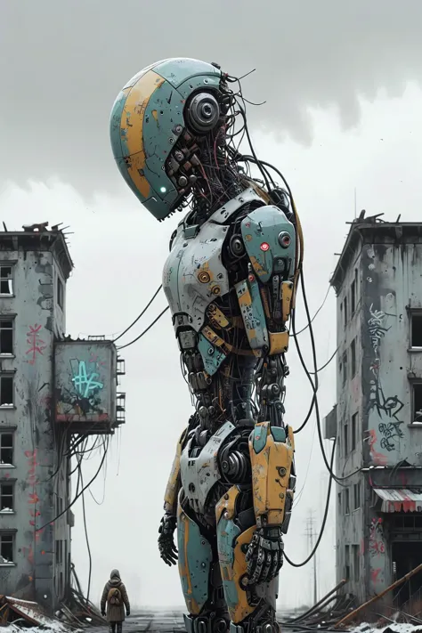 Post-apocalyptic Mechanical World: Amidst the dim,yellowish sky loom towering forests of steel,where abandoned robots and drones...