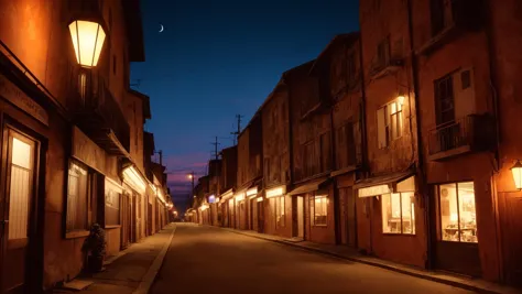 arafed street with a row of buildings and a street light