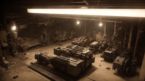 arafed factory with machines and machinery in a dark room