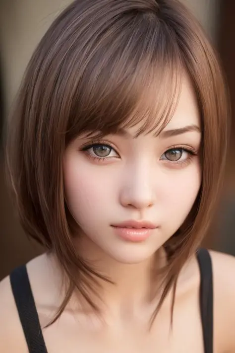 beautiful girl, woman, sexy body, (cute:1.3), (([Bronze hair], [micro bangs], [g-string])), realistic, (cute), (detailed face), detailed eyes, detailed iris