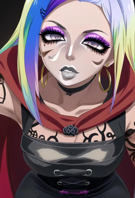 a close up of a woman with colorful hair and piercings