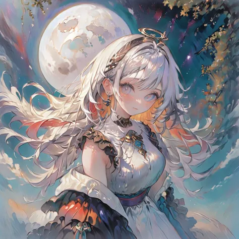 anime girl with butterfly wings and a full moon in the background