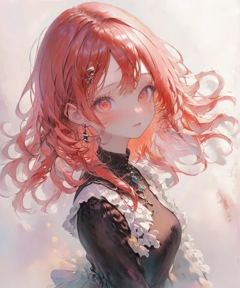 anime girl with red hair and a black dress