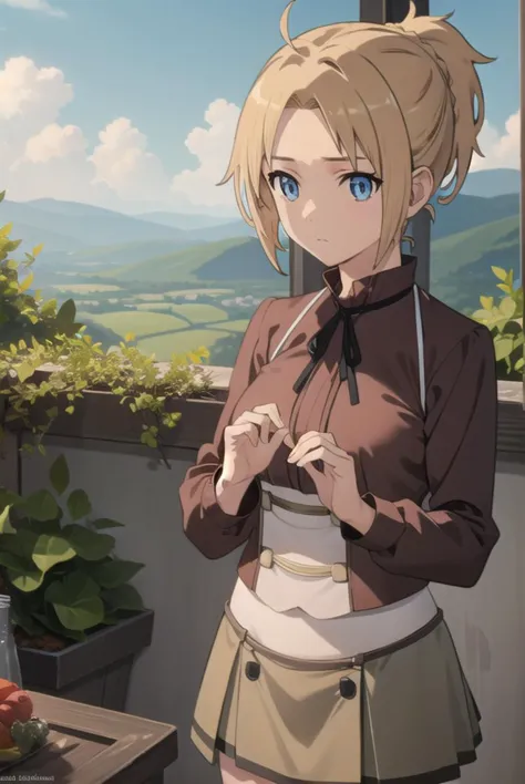 zenithgreyrat, <lyco:zenithgreyrat-lyco-nochekaiser:1>,
zenith greyrat, short hair, blonde hair, blue eyes, ponytail, ahoge,
bre...