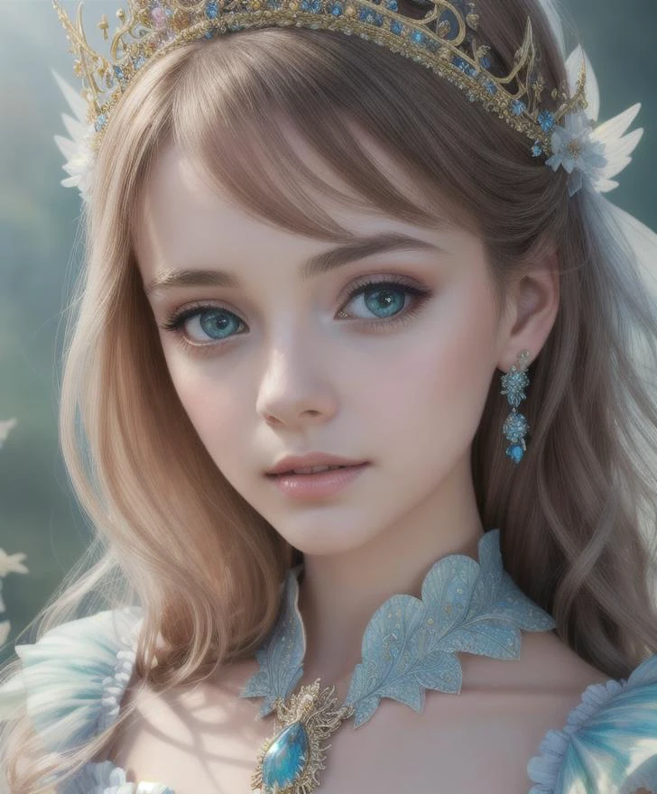 a photography, HD,, photo, woman, beautiful dress ornate, in the style of stefan kostic, realistic, half body shot, sharp focus, 8 k high definition, insanely detailed, intricate, elegant, art by stanley lau and artgerm, extreme blur flames background, Princess girl with wing, Blue, Pastel, glitter, dramatic, dreamy, pastel, Watercolor, Whimsical, Delicate, seashell crown, Trending on Artstation, Highly detailed, Intricate, Portrait, digital painting, Fantasy theme, Fantasy robes, Fantasy concept art, Fantasy character art, Smug, Teenage girl, perfect body, full body, dreamy, pastel, Watercolor, Whimsical, Delicate, seashell crown masterpiece,