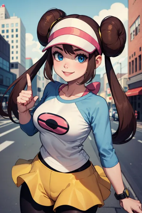 ((masterpiece,best quality)), absurdres,  <lora:rosa_(pokemon)_v10:0.8>, 
 ro1, hair bun, blue eyes, twintails, visor cap, panty...