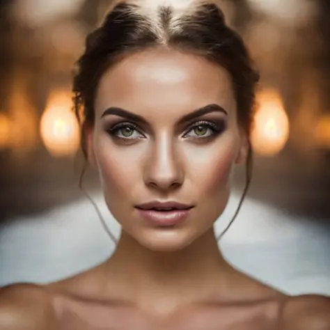 closeup portrait of a young sexy Ukrainian woman with revealing Fit and flare dress in Spa retreat , symmetrical face,  Outdoor ...