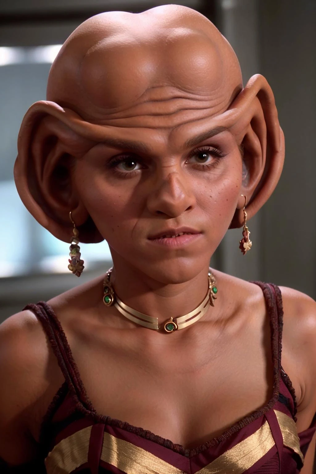 ferengi woman, Emma Watson, big ears, bald, forehead - SeaArt AI