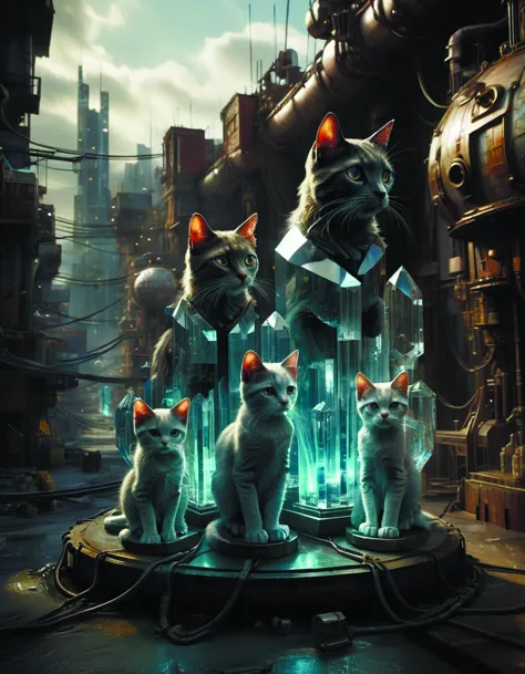a glass vase full of kittens,digital by mike winkelmann,retrofuturism,reimagined by industrial light and magic,darksynth,sci - f...