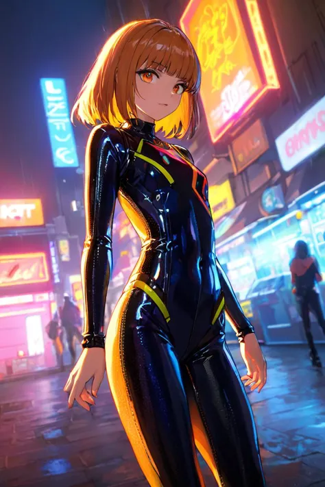 <lora:Hyung-Tae kim style XL v2.0:1.1> a woman,extreemely detailed, neon lights, wearing a full body latext suit, sexy, cyberpun...