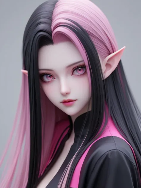 <lora:draculaura1.0:1> draculaura, multicolored hair, pink hair, long hair, solo, black hair, streaked hair, two-tone hair, pink...