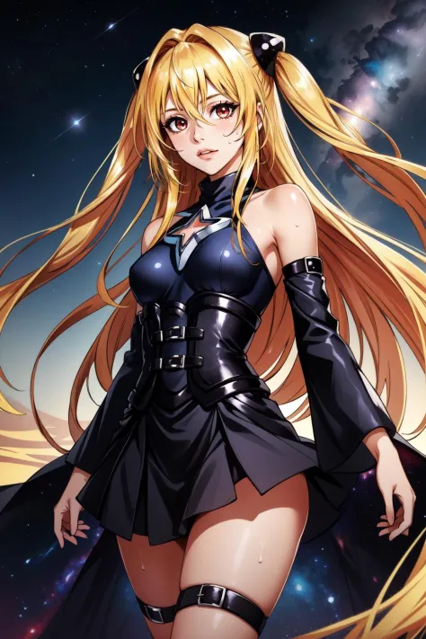 (masterpiece, best quality),  intricate details,
1girl,   <lora:golden_darkness-10:0.8> golden_darkness, long hair, very long hair, two side up, hair ornament, medium breasts, hair intakes, hair between eyes, golden_darkness, long hair, very long hair, two...