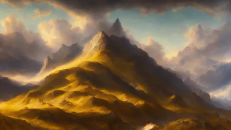 painting of a mountain with a horse in the foreground