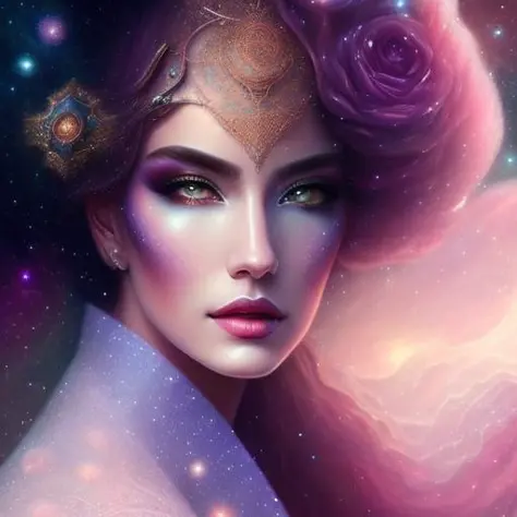 You are the universe experiencing itself., universe fulfilling the body, fantasy, renaissance aesthetic, star trek aesthetic, pastel colors aesthetic, intricate fashion clothing, highly detailed, surrealistic, digital painting, concept art, sharp focus, illustration