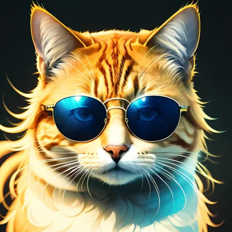 (masterpiece, top quality, best quality, official art, Cat wearing sunglasses, epic, cinematic, ,T shirt design,TshirtDesignAF, ...