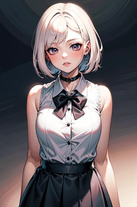 anime girl with blonde hair and black bow tie in a white shirt