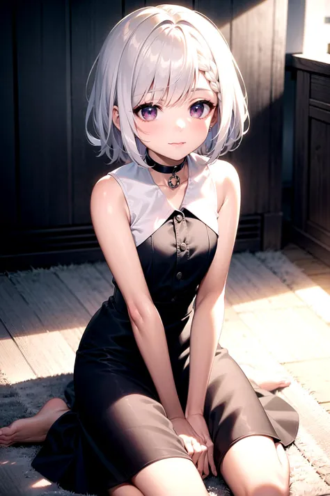 anime girl sitting on the floor with her legs crossed