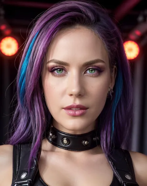 neonpunk style breathtaking  (realistic, photorealistic),  a 30 years old woman  singing heavy metal at stage, wearing bdsm suit, (high quality skin:1), (high detailed face skin:1.1), (realistic iris:1.1), (realistic pupils:1.1),  (skin pores, skin imperfections),
alissawhitegluz_woman, . award-winning, professional, highly detailed . cyberpunk, vaporwave, neon, vibes, vibrant, stunningly beautiful, crisp, detailed, sleek, ultramodern, magenta highlights, dark purple shadows, high contrast, cinematic, ultra detailed, intricate, professional