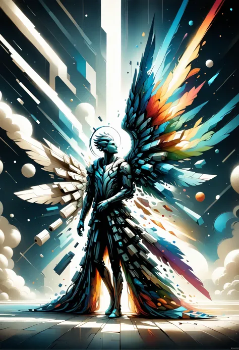 DonMFr4ctur3dD1ffXL bhuta, humanoid celestial being, radiant luminous appearance, feathered wings, noble serene expression, long flowing robes, white bright colors, halo, radiant aura above the head, socratic,factory,auric ,score_9, score_8_up, score_7_up, score_6_up, score_5_up  <lora:DonMFr4ctur3dD1ffXL-pony:1>