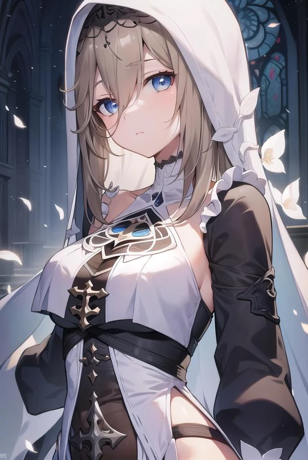 A close up of a woman in a white dress with a hood on - SeaArt AI