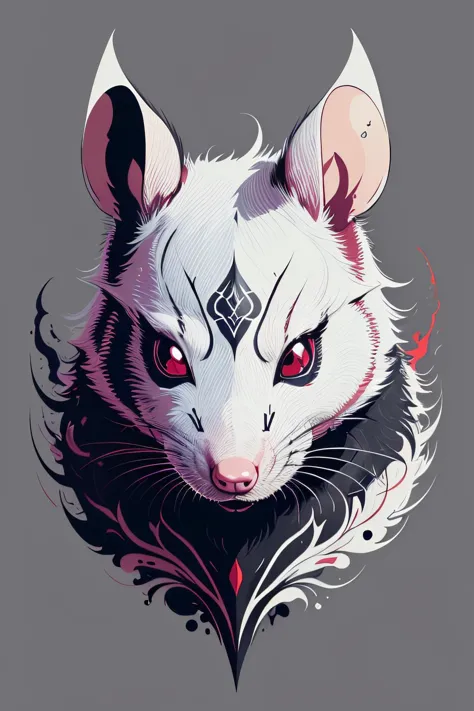 (white rat head:1.1), tattoo art, evil, vector design, vector art, center, glowing eyes, flat color, ink outline, high quality, ...