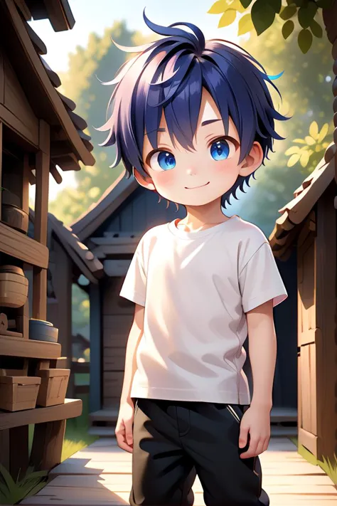 <lora:cutifiedanimecharacterdesign_variant_type_A_SDXL_v10:0.7>
one boy standing alone in a wooden village, his eyes and hair ar...