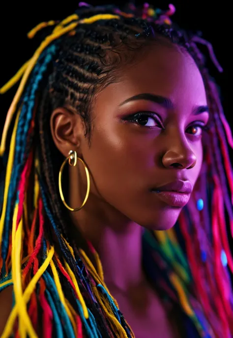 a woman with dreadlocks and bright colored hair