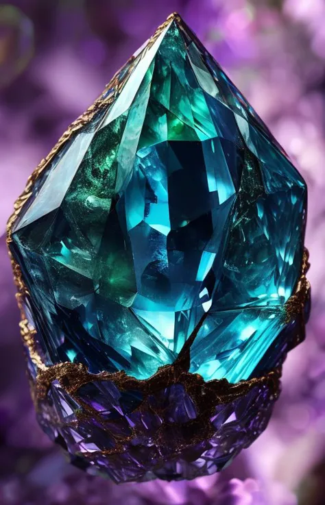 a close up of a blue diamond on a purple background