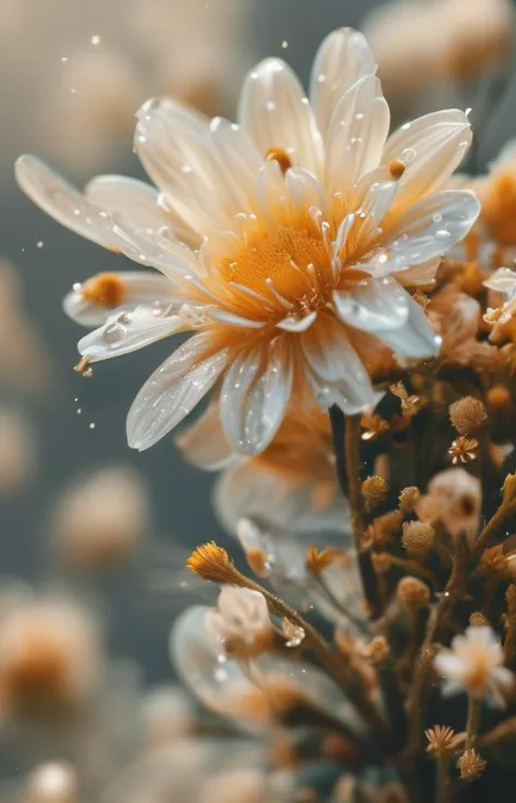 there is a close up of a flower with water droplets on it