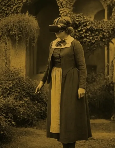 arafed woman in a dress and hat standing in a garden