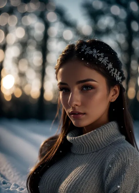 a woman wearing a headband standing in the snow