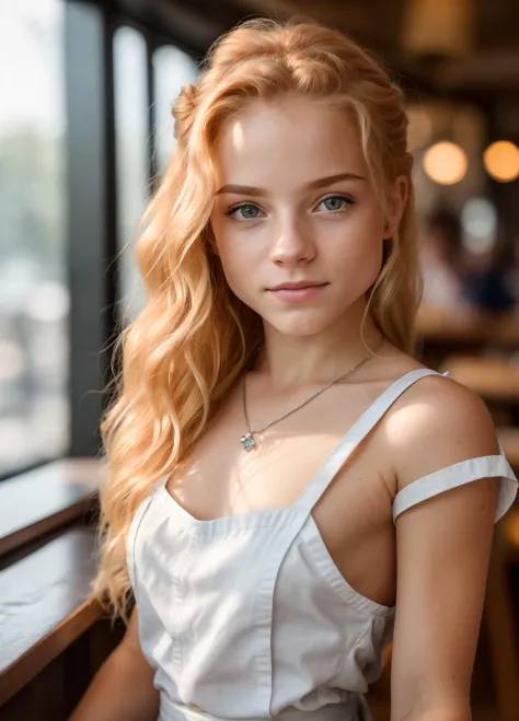 a close up of a woman with long red hair sitting on a bench