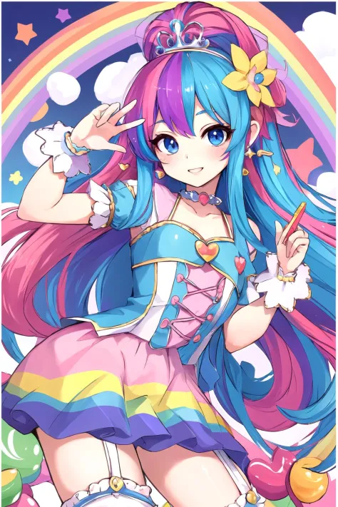 lindo (chibi) Princesa en la tienda de dulces Rainbow, Obra maestra HD de alto contraste altamente detallada de la mejor calidad en alta resolución