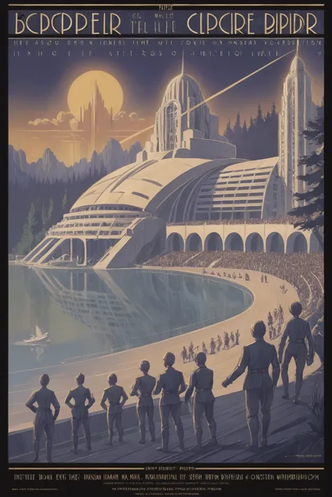 art deco war propaganda poster
lakeside amphitheater in a impossible scifi topia beyond the beginning of time, masterpiece<lora:...