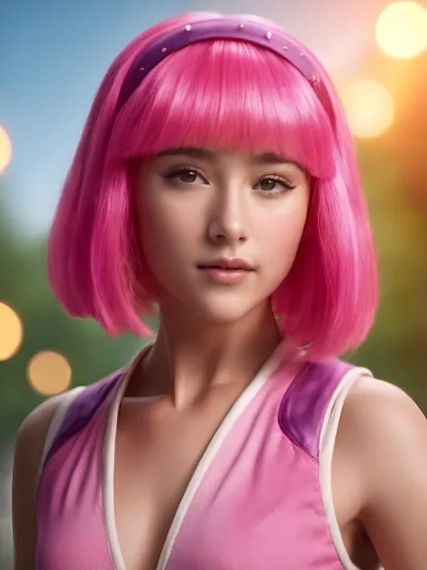 <lora:stephanie_xl_V1:1>, stephanie a girl, with pink hair and a pink wig, raytracing,stunningly beautiful,professional lighting,hdr,flirting with camera,caucasian,24mm,3D,8k,highres,high resolution,ultra high res,art,cinematic look,magical atmosphere,beautiful face,beautiful detailed eyes,sharp focus bokeh,masterpiece,intricate details,Exquisite details and textures,fine details,toned physique,hyperdetailed,detailed skin,4k textures,ultradetailed,ultra-detailed, hyperdetailed,glow,photorealistic:1.37,f/2.8,lens 135mm,3D,physically-based rendering,3d render,8k,high resolution,ultra high res,cinematic look,magical atmosphere,augmentations,insane details,intricate details,Exquisite details and textures,cinematic film still,intricately detailed,finely detail,High Detail RAW color Photo,hdr,cinematic lighting,ambient lighting,professional lighting,Romantic lighting,soft cinematic light,specular lighting,best quality,highly detailed,radiosity,god rays,sunbeam,raytracing,realistic,4k textures,