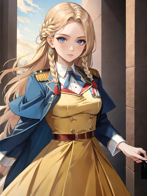 Heidi Velochek (female, teen, long braided blonde hair, blue eyes, Russian, small bust) formal military dress, (MasterPiece) (Hi...